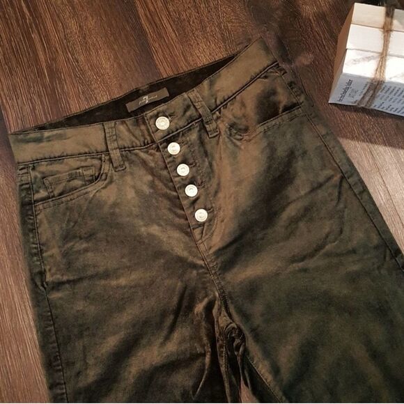7 For All Mankind High Waist Button Fly Skinny Velvet Pant Olive Green 26 NWT - Picture 7 of 11